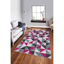 Fuşya Geometrik Kaymaz Taban Makinede Yıkanabilir Halı Pr02n11