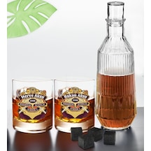Bk Gift Kişiye Özel İsimli Dtf Premium Whiskey Tasarımlı İkili Viski Kadehi, Viski Taşı Ve Karaf Seti-1, Arkadaşa Hediye, Sevgiliye Hediye Kobitmeyenc