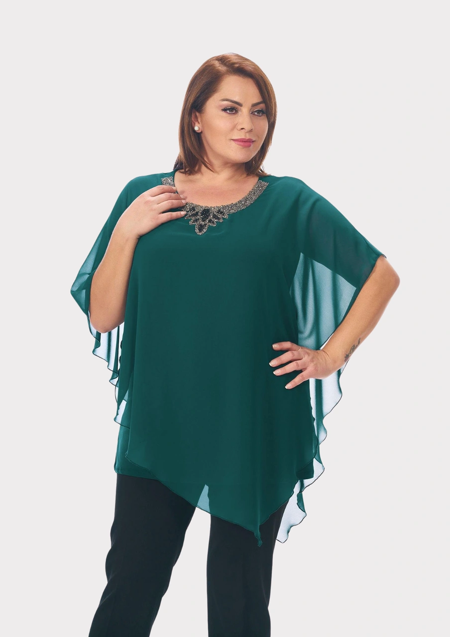 Lilas Xxl Büyük Beden Yeşil Renkli Salaş Şifon Bluz Yeşil