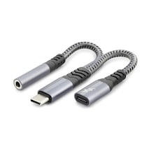 Type-c To 3.5 Mm + Type-c Araç Şarj Ayırıcı Kablo - Siyah Gj-018