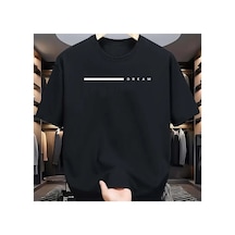Caddemia Yaz Moda Rahat Gevşek Artı Boyutu Rüya Mektubu Baskılı Spor Yuvarlak Boyun K Siyah 2XL