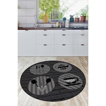 Viva Home Makinede Yıkanabilen Kaymaz Taban Yuvarlak Mutfak Halısı Ar903, Siyah-daire, 120 X 120 Çok Renkli
