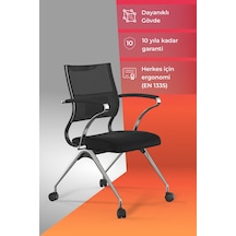 Ergolife Sit Air Toplantı Sandalyesi Tekerlekli, Krom Ayaklı, Fileli, Siyah, Çalışma Koltuğu -572.5f.1.662 Çok Renkli