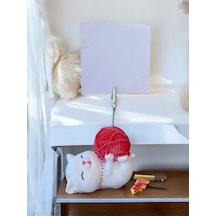 Kırmızı Yumak Tutan Yatan Kawaii Kedi Temalı Not Tutacağı Fotoğraf Tutacak Tutucu Ofis Hediyelik Kırmızı