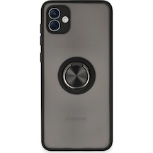 Samsung Uyumlu Galaxy A04 Kılıf Arkası Buz Tasarımlı Ve Yüzüklü Kenarları Renkli Şık Montreal Yüzüklü Silikon Kapak Siyah