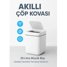 Akıllı Otomatik Kapaklı 20 Litre Çöp Kutusu Hareket Sensörlü Hijyenik Sessiz Ev Ofis Beyaz