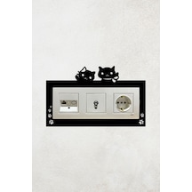 Sevimli Kedi Tasarım 3lü Priz Çerçevesi İç Ölçü 22,75x8,4 Cm Üçlü Dekoratif Priz Susu Siyah