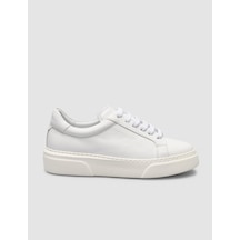 Monamae %100 Hakiki Deri Beyaz Kadın Sneaker Beyaz