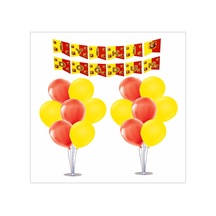 2 Adet Ayaklı Balon Standı 7li Set, 14 Adet Taraftar Sarı-kırmızı Balon + Banner Tüm Yaşlar
