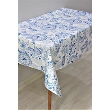 Elyaf Astarlı Silinebilir Pvc Muşamba Masa Örtüsü C140-1vazo-mavi
