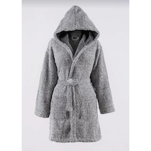 Kapşonlu Welsoft Unisex Peluş Bornoz Sabahlık L Beden Gri