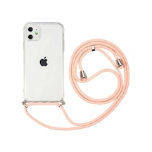 Iphone 11 Uyumlu Boyundan Askılı Şeffaf Darbe Emici Antishock Silikon Telefon Kılıfı Pembe