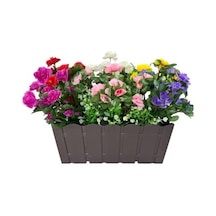 Yapay Çiçek Kahverengi Balkon Saksıda Küpeşte Askılı Açelya Çiçeği Karışık Renkli Çiçek Sepeti 50cm