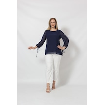Moda Berray 3243-1 Lacivert Kol Ucu Bağlama Detaylı Bluz 001