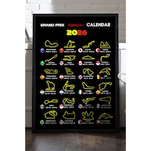 Grand Prix Formula 1 Calendar Siyah Ahşap Çerçeveli Poster, Dekoratif Araba Duvar Tablosu