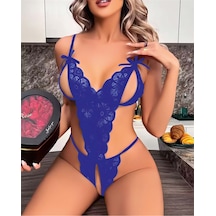 Lisinya Mavi Dantel İşlemeli Özel Bölgesi Açık Body Mavi