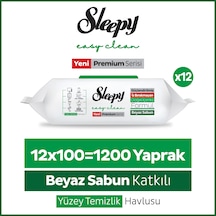 Sleepy Easy Clean Premium Beyaz Sabun Katkılı Yüzey Temizlik Havlusu Mendili 12x100 (1200 Yaprak)