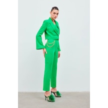 Sateen Zincir Aksesuarlı Pantolon - Yeşil