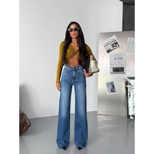 Yüksek Bel Wide-leg Jean Koyu Mavi