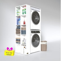 Kenzlife Çamaşır-kurutma Makinesi Dolabı Bolodenka Sol Byz 180 090 60 Banyo Arkalıksız + Tekli Duvar Rafı Hediyeli Beyaz