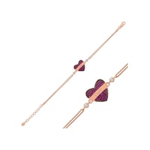 Gümüş Rose Kırmızı Kalp İsimli Bileklik Gümüş Gümüş