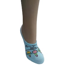 3'lü Pamuklu Silikonlu Kadın Babet Çorap-beyaz-mavi