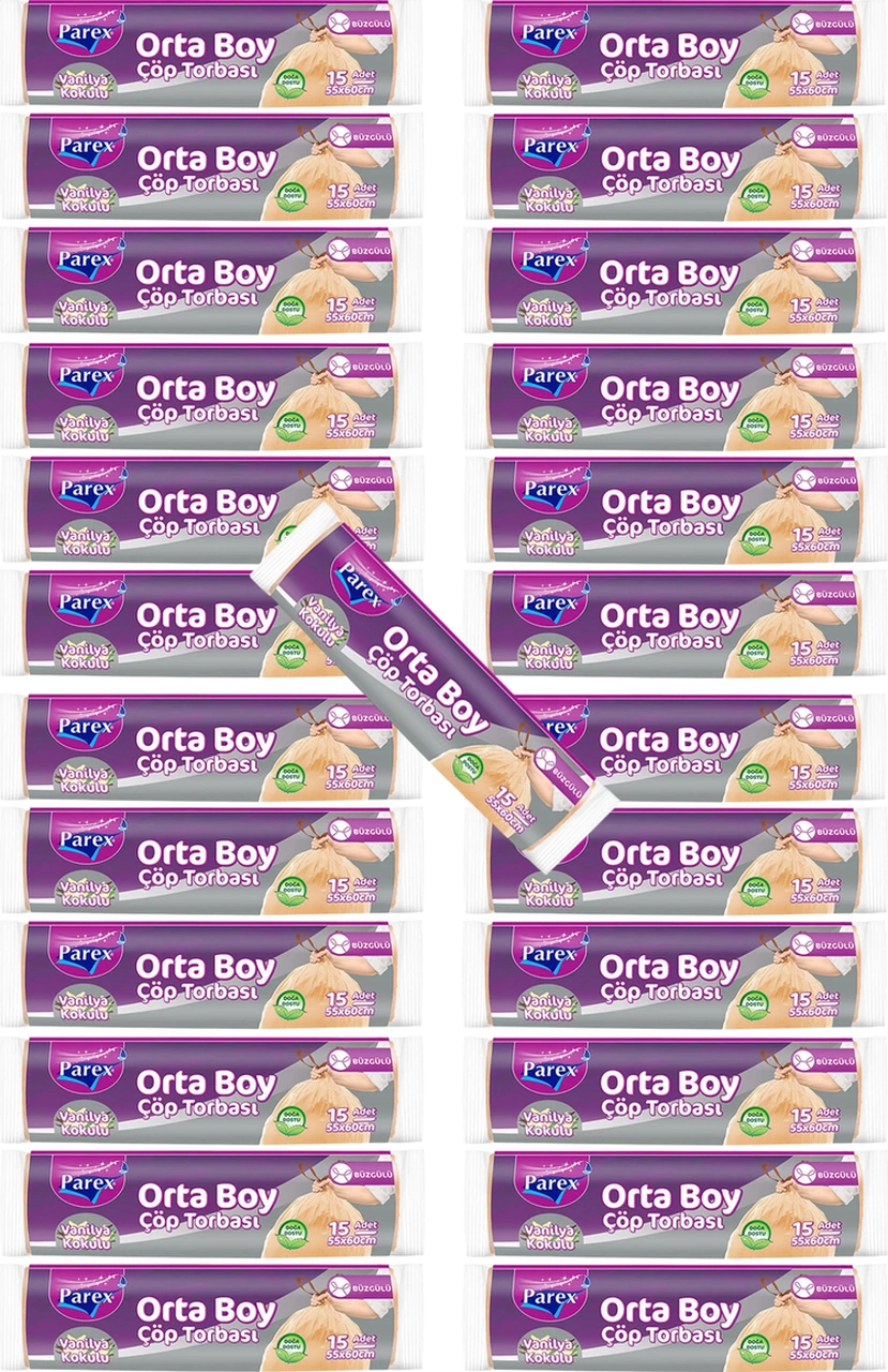 Büzgülü Çöp Torbası Vanilya Kokulu Orta Boy 15'li 55 X 60 Cm 25 Paket