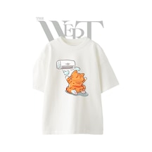 Thewert Orange Cat Ac Tasarım Baskılı Ünisex Beyaz Oversize T-shirt