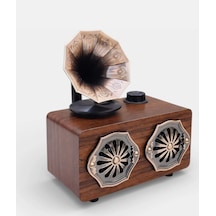 Gerçek Ahşap Gramofon Görünümlü Bluetooth Hoparlör & Nostaljik Radyo