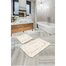 Gold Çerçeveli Desen Banyo Halısı Klozet Paspas Seti Bs341n11