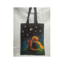 Owl Bag Küçük Prens Desenli Tasarım Kumaş Omuz Çantası Lacivert Sarı Yesil