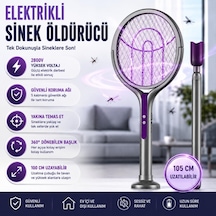 Coofbe 2800w Şarjlı Elektriki Sivrisinek Öldürücü Raket Sineksavar 5 Katmanlı Uv Işıklı Teleskopic Sinek Raketi