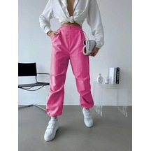 Kadın Paraşüt Kumaş Beli Lastikli Pantalon-pembe