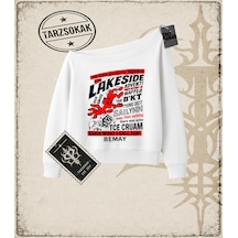 Tarzsokak Gotik & Grunge Streetwear Lakeside Kayık Yaka Sweatshirt Beyaz