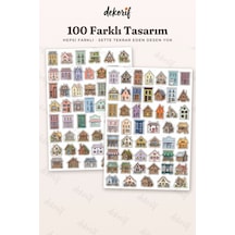 Şirin Evler Sticker Seti 100 Adet - Binalar Çatılar Ve Kulübeler Suluboya Ajanda Journal Çıkartma Çok Renkli