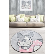 Chilai Home Happy Dogs Grey Djt Çap Dekoratif Marka Yıkanabilir Kaymaz Taban Halı Çok Renkli