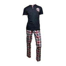 Mod Collection %100 Pamuk Ekose Kareli Erkek Pijama Takım-Lacivert-S Lacivert
