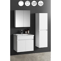 Çiğdem 55+35 Cm Beyaz Mdf Sepetli Asma Banyo Dolabı Takımı Beyaz