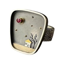 Omark Cotton Manzaralı Eskitme Metal Yüzük Siyah