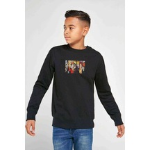 One Piece Anime 2 Baskılı Unisex Çocuk Siyah Sweatshirt Siyah