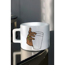 Bardak Tutan El Baskılı Çay Kahve Fincanı Beyaz