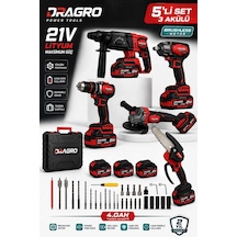Dragro Drg-21vd Darbeli Kömürsüz K-kırıcı Delici Hilti & Taşlama & Matkap & Somun Sıkma Sökme Dal Budama 5 Li Set 3 Akülü