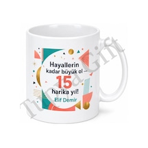 Modern Tasarımlı 15 Yaş Doğum Günü Hediyesi Genç Kupa Bardak Özel Baskı Beyaz / Çok Renkli