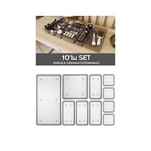 10'lu Çekmece İçi Organizer - Kozmetik Takı Makyaj Organizeri Dolap İçi Düzenleyici - Antrasit