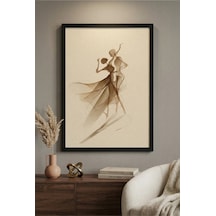 Siyah Ahşap Çerçeveli Soyut Dans Eden Figür Modern Minimalist Duvar Tablosu Siyah