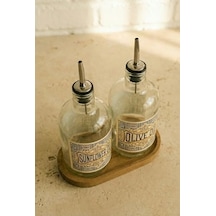 2&apos Li Ahşap Stantlı Çeliktıpalı 750 Ml Cam Ayçiçek Yağı Zeytinyağı Şişesi Yağdanlık Vintage At Froldeat Açık Gri