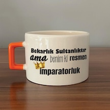 Bekarlık Sultanlıktır Ama Baskılı Turuncu Kulplu C Fincan