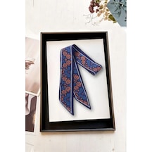 Walkenzo Çiçek Desenli Özel Tasarım Çanta Bileklik Saç Çok Amaçlı Kadın Fular Lacivert