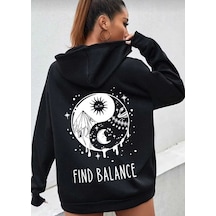 Hunors Sportswear & Company Fınd Balance Baskılı Unisex Model Pamuklu Kapüşonlu Sweatshirt SIYAH
