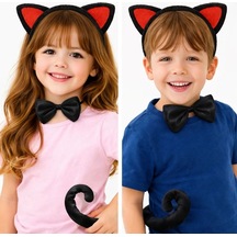 Kırmızı Kulaklı Kedi Kostüm Seti Taç Papyon Kuyruk 3 Parça 47760995